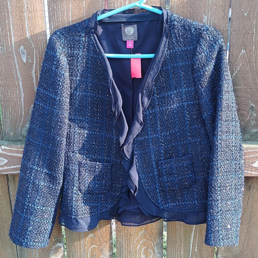 Vince Camuto Tweed Ruffle Trim Blazer Jacket Sz. 8P